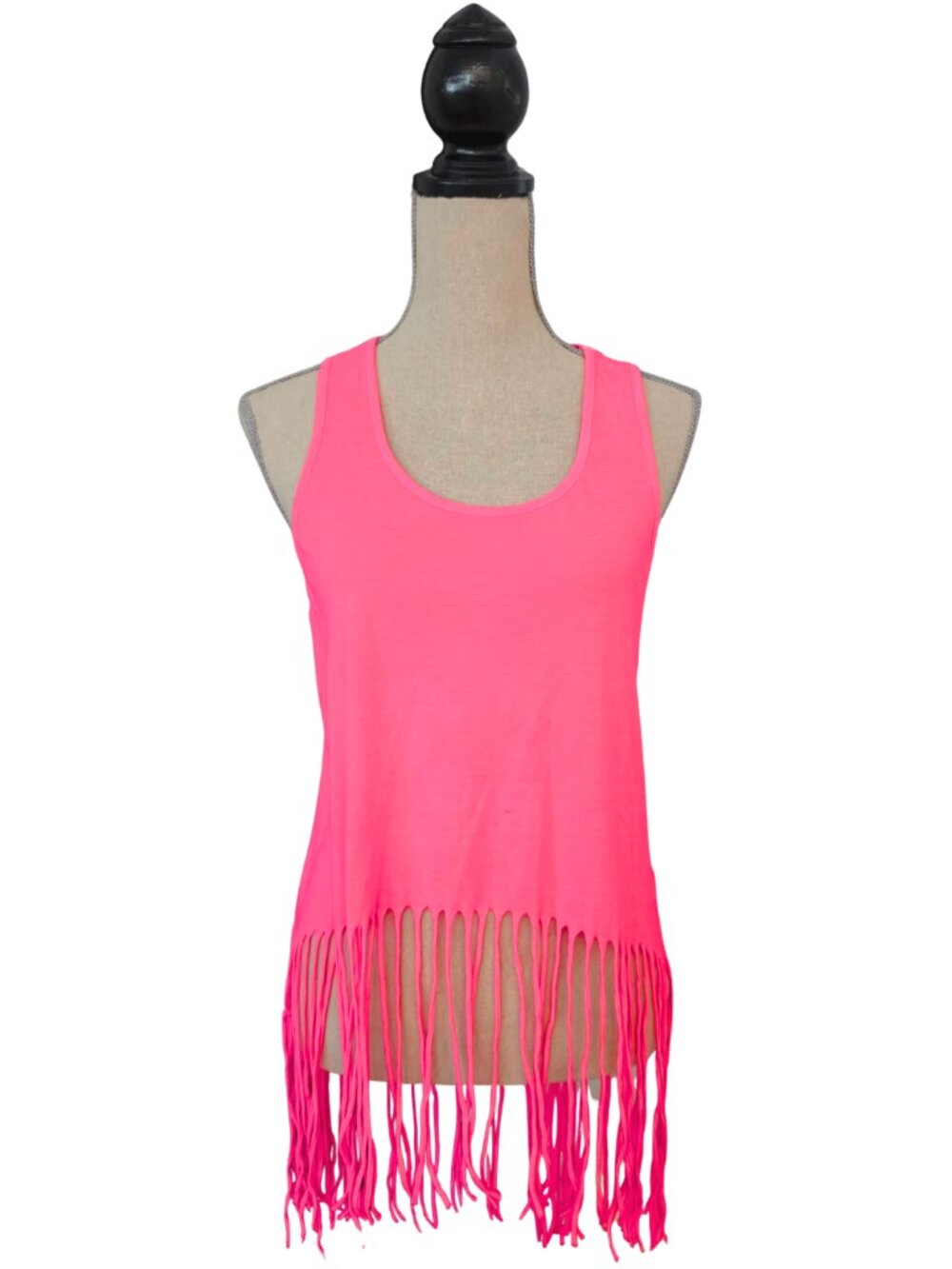 NWT Bebe Neon Pink Fringe Hem Tank Top M
